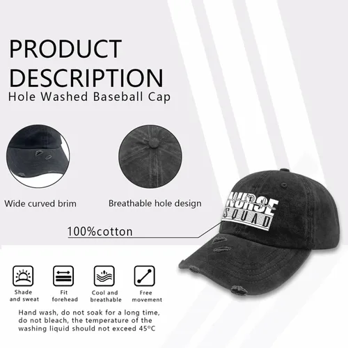 Vista 7 de KAYJAY Nurse Squads Hat Womens Summer Hat AllBlack Mens Beach Hat Gifts for Dad Running Cap