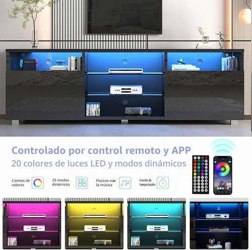 Vista 7 de St.Mandyu Soporte de TV LED para TV de 75/80 pulgadas, Mesa de Televisión Moderna Centro de Consola de Medios con Cajón y Luces LED, Centro