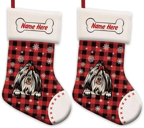 Vista 63 de Foto personalizada, Feliz Navidad, búfalo rojo, a cuadros, feliz perro, calcetín de Navidad, copo de nieve, decoración de vacaciones, calcetín