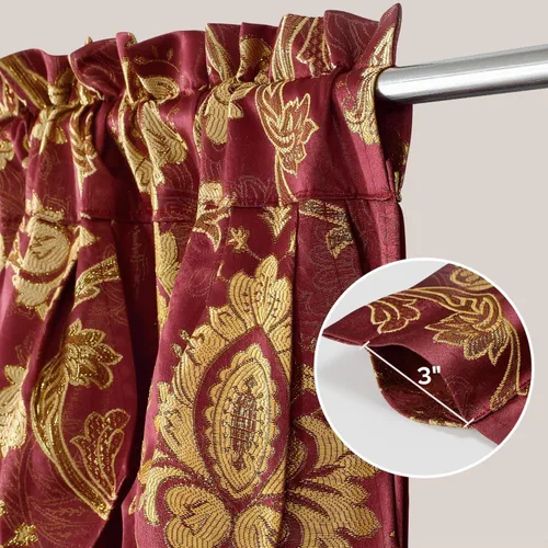 Vista 5 de HOMEIDEAS Cortinas de jacquard con diseño paisley burdeos, cortinas de ventana victorianas de lujo, juego de 2 paneles con cenefa adjunta y forro
