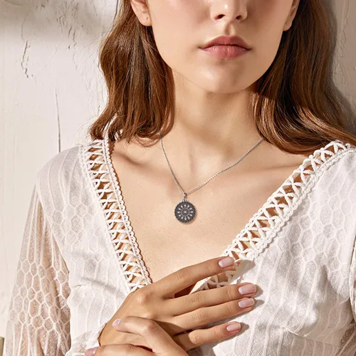 Vista 19 de Collar de urna de girasol de plata de ley para cenizas, joyería de cremación de flores rosas para cenizas