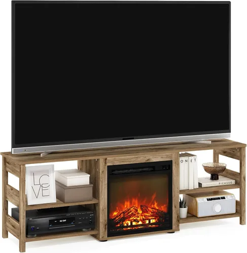 Vista 14 de Furinno Soporte clásico de TV de 70 pulgadas con chimenea, americano