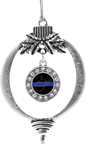 Vista 15 de Inspired Silver - Adorno con dije de cara de carlino - Adornos navideños de círculo de plata con joyas de circonita cúbica