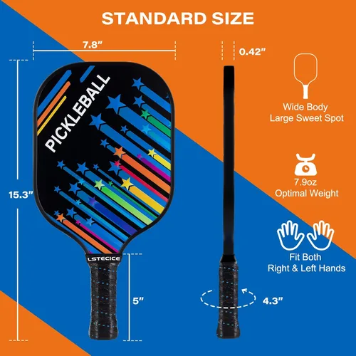 Vista 5 de Pickleball Paddles Set of 4, Fiberglass Pickleball Paddles with Honeycomb Core, Lightweight Pickleball Set with Balls & Bag for Men, Women &