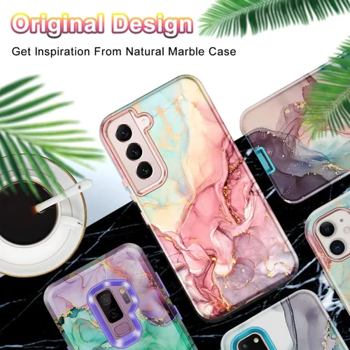 Vista 7 de Btscase Funda para Samsung Galaxy S22 5G de 6.1 pulgadas, Patrón de Mármol 3 en 1 Resistente de Servicio Pesado Cuerpo Completo Robusto PC Duro +