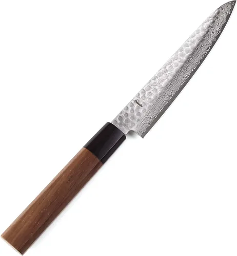 Vista 21 de Cuchillo japonés martillado Damasco VG-10 46 capas de mango de madera de magnolia octogonal, 6 pulgadas (5.906 in)