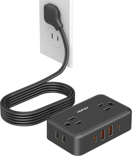 Vista 13 de HOPOW - Cable de extensión de enchufe plano, 4AC y 2A2C, regleta de alimentación de 6 pies para viajes Extension Cord with Multiple Outlets