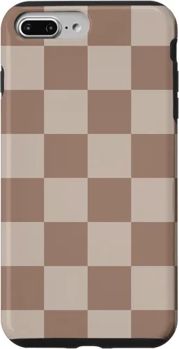 Vista 12 de Funda para iPhone 16 marrón con diseño de cuadros grandes, color beige estético marrón