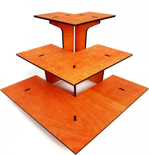 Vista 8 de Mesa expositora de esquina de ébano quemado de 3 niveles con estantes para productos - portátil