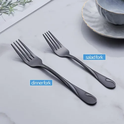 Vista 6 de Juego de 6 tenedores para ensalada de acero inoxidable de 6.9 pulgadas, tenedor de postre de metal negro brillante, tenedor pequeño para tartas