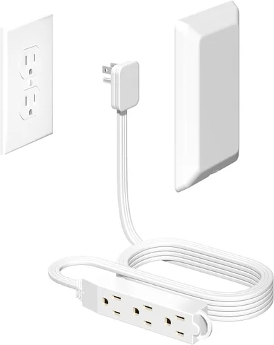 Vista 10 de Cable de extensión de enchufe plano de 3 pies con corrector de salida ultrafino con kit de corrector de cable, regleta de alimentación de 3 tomas