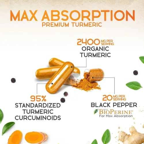 Vista 7 de Suplemento de curcumina de cúrcuma de 2600 mg – 95% curcuminoides con cúrcuma orgánica y pimienta negra BioPerine para una mejor absorción, apoyo