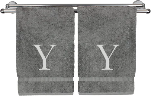 Vista 213 de Toalla de mano monogramada, regalo personalizado, juego de 2 - Toalla bordada con letra de bloque dorada - Extra absorbente 100% algodón turco
