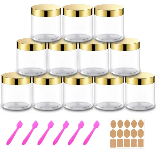 Vista 10 de Paquete de 12 recipientes pequeños de plástico de 4 onzas con tapas + paquete de 12 tarros de muestra de cosméticos de 0.7 oz/0.7 fl oz