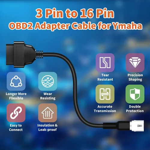 Vista 3 de Cable adaptador OBD2 para Yamaha, cable de diagnóstico OBD de la motocicleta de Honda 3Pin a 16Pin