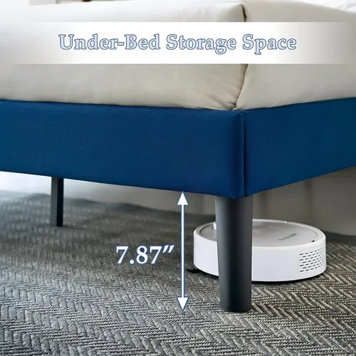 Vista 7 de VECELO Base de cama tamaño matrimonial, cabecera tapizada ajustable con botones, marco de cama resistente con soporte de listones de madera,