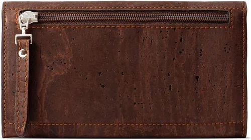 Vista 2 de Cartera de corcho vegano para mujer, delgada para tarjetas, funda plegable con bolsillo con cremallera, Marrón, Classic