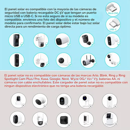 Vista 2 de Panel solar para cámara exterior, cargador solar resistente al agua IP66, suministro de energía solar continuo para cámaras de seguridad, con cable