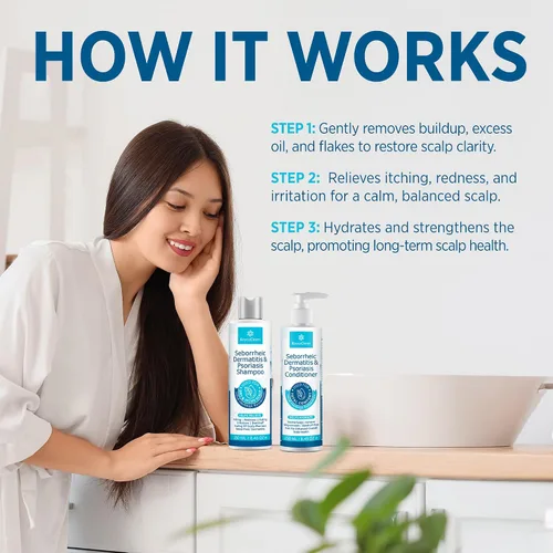 Vista 5 de Roycederm Set de champú y acondicionador para dermatitis seborreica y psoriasis, tratamiento eficaz del cuero cabelludo para foliculitis, psoriasis