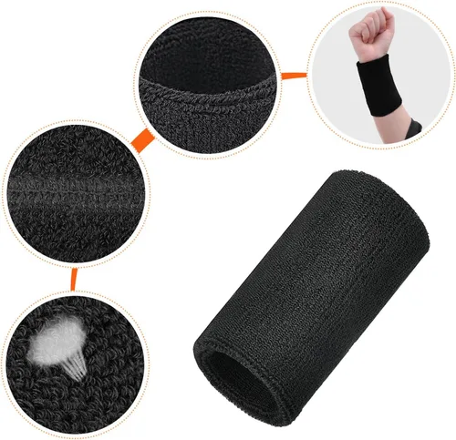 Vista 2 de WILLBOND 2 muñequeras de 6 pulgadas para hombres y mujeres, bandas de algodón atléticas de humedad para tenis, baloncesto, correr