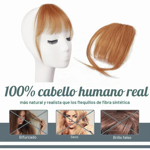 Vista 2 de BARSDAR Flequillo postizo de pelo humano real - Flequillo postizo 100% pelo humano para mujeres - Extensiones de flequillo ondulado castaño rojizo