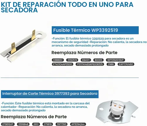 Vista 5 de 279838 WED4815EW1 3403585 W10724237 Elemento calefactor apto para secadora Whirlpool Amana Elemento calefactor apto para kenmore 70 80 Serie