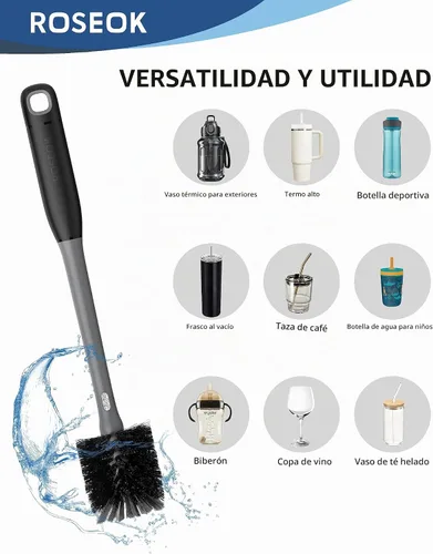 Vista 6 de ROSEOK Cepillo de botella 2 en 1 con cepillo limpiador de pajilla, cepillo para botella de agua
