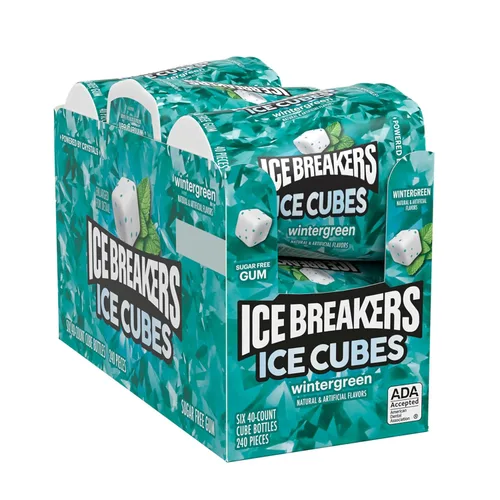 Vista 3 de ICE BREAKERS Ice Cubes - Goma de mascar sabor Wintergreen sin azúcar, 91.7 g (6 envases, 40 piezas)