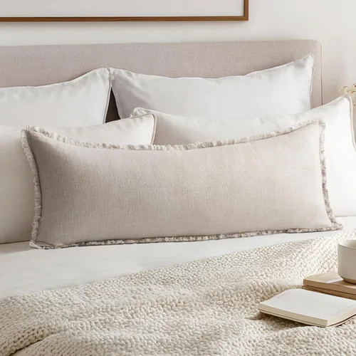 Vista 8 de MIULEE Juego de 1 fundas de almohada decorativas de lino neutro con flecos, fundas de cojín de estilo bohemio para sillón, sofá, cama, sala