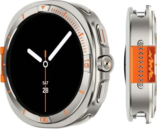 Vista 15 de Funda de metal compatible con Samsung Galaxy Watch 8 de 1.732 pulgadas, 2 en 1, con marco trasero para Galaxy Watch 8 de 1.732 in (negro/naranja)