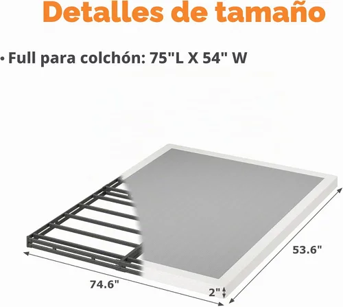 Vista 2 de Base de cama resistente de 2 pulgadas con cubierta de tela Base de colchón de metal, solo somier de perfil bajo, sin ruido, fácil montaje, soporte