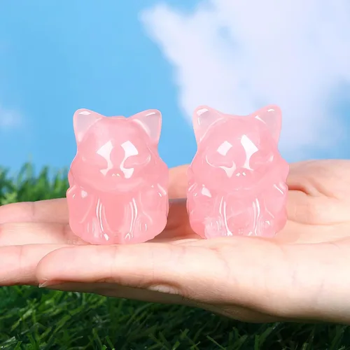 Vista 3 de ZHIYUXI Cristales curativos rosados de cuarzo rosa, decoración del hogar, estatua de zorro de nueve colas, regalos para mujeres y hombres, piedras