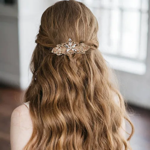 Vista 6 de Lawie Paquete de 6 pinzas para el cabello de metal con diamantes de imitación brillantes con diamantes de imitación de flores francesas, pinzas