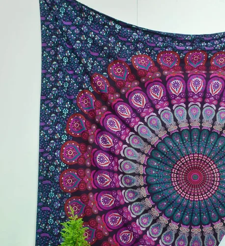 Vista 38 de Popular Handicrafts - Tapiz para colgar en la pared con diseño hippie de mandala bohemia, psicodélico, indio de pavo real, para meditación, gitano