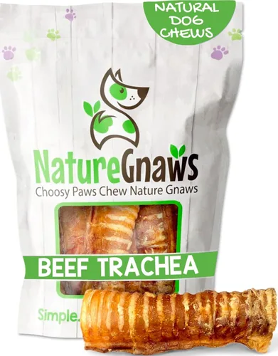 Vista 11 de Nature Gnaws Masticables de tráquea de ternera para perros de 3 pulgadas (12 unidades) – Huesos masticables naturales crujientes de larga duración