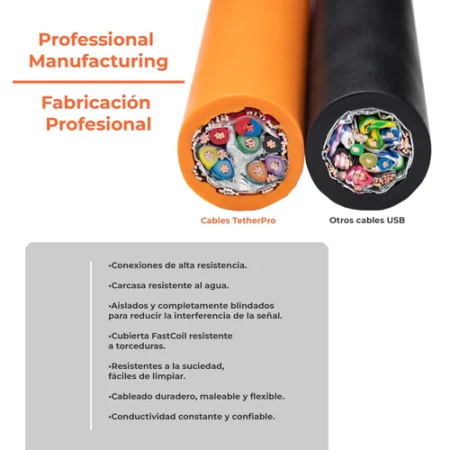 Vista 4 de Tether Tools TetherPro - Cable USB 2.0 a USB Micro-B de 5 pines, para transferencia rápida entre cámara y computadora, naranja de alta visibilidad