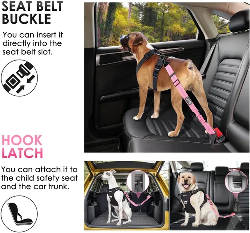 Vista 60 de SlowTon Cinturón de seguridad para perro, correa de cinturón de seguridad ajustable para perro, 2 en 1, cinturón de seguridad para perro