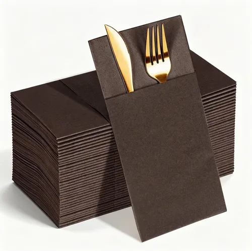 Vista 8 de KAMMAK Servilletas negras desechables con bolsillo, paquete de 50 servilletas de papel de lino preplegadas para decoración de fiestas, decoración