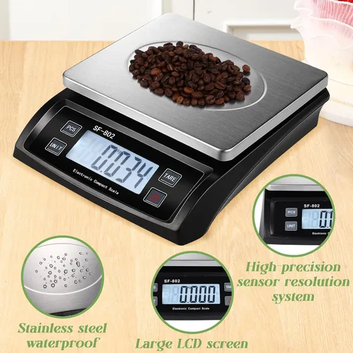 Vista 3 de Báscula de cocina digital grande de 66 libras, 66.1 lbs, báscula de pan comercial de acero inoxidable con pantalla LCD, dispositivos de pesaje Negro