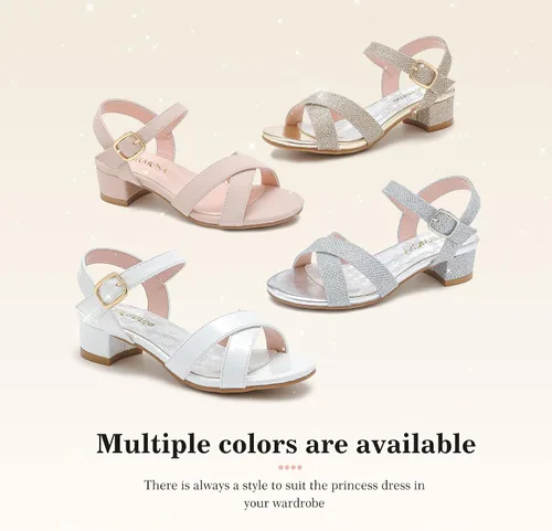 Vista 7 de Sandalias para niñas, tacones para niños, puntera abierta, correa al tobillo, zapatos de vestir, flores para boda, fiesta para niños pequeños
