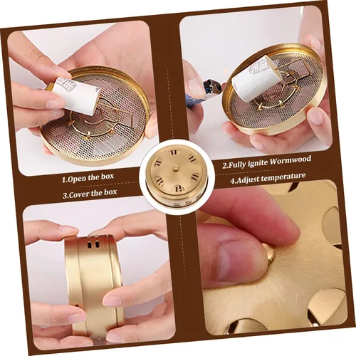 Vista 7 de KOMBIUDA Caja de moxa de cobre portátil, quemador de moxibustión, 1 herramienta de masajeador corporal retro para terapia de acupuntura y alivio