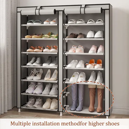 Vista 4 de MOYIPIN Zapatero organizador de almacenamiento, doble fila portátil de tela no tejida con capacidad para hasta 28 pares de 36.2 x 11.2 x 49.2