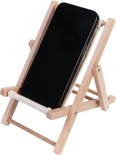 Vista 3 de Mini soporte de madera para silla de playa, soporte plegable para teléfono celular para escritorio, novedoso soporte de teléfono compatible