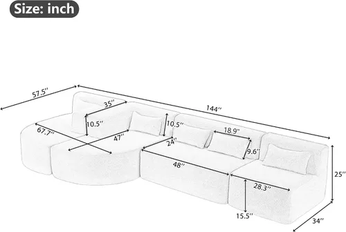 Vista 2 de P PURLOVE Sofá modular seccional, 4 sofás combinados gratis, tela Boucle tapizado moderno con 2 tumbonas y 5 almohadas traseras para sala de estar