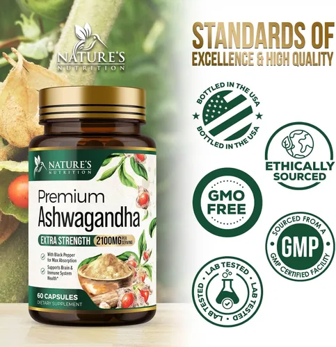 Vista 4 de Suplementos de Ashwagandha - Cápsula de Ashwagandha de 2100 mg para mujeres y hombres, apoyo natural antioxidante, extracto de raíz de Ashwa, apoyo