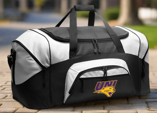 Vista 2 de Bolsa grande UNI Panthers de la Universidad del Norte de Iowa o bolsa de gimnasio para hombres o ella, Negro -, Bolsa de lona de la Universidad