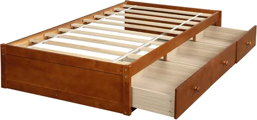 Vista 7 de SOFTSEA Base de cama de plataforma de madera de tamaño individual con 2 cajones de almacenamiento, cama de plataforma individual con soporte