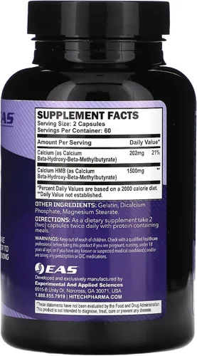 Vista 2 de EAS HMB 1500mg Beta-hidroxi beta-metilbutirato de calidad Protege y apoya la masa muscular magra Recuperación mejorada y reparación muscular