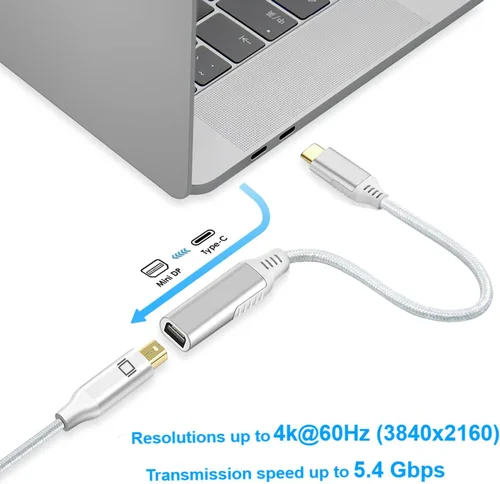 Vista 5 de Jasput USB-C a Mini Displayport, adaptador USB C a Mini DisplayPort de 4K a 60Hz Nailon, compatible con MacBook Pro 2016-2023/Air, ChromeBook