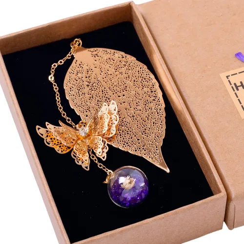 Vista 8 de Toirxarn Marcapáginas de hojas de metal con dije de mariposa, relleno de calcetín de Navidad para mujeres y profesores, bonito regalo pequeño